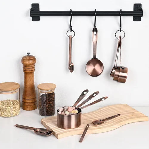 Miniatura 9 de Juego de tazas y cucharas medidoras, juego de 17 tazas medidoras y cucharas medidoras de cobre, 7 tazas medidoras y 9 cucharas medidoras con 1