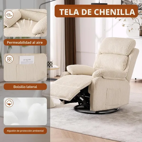 Miniatura 5 de Silla mecedora reclinable de 360° para adultos, silla reclinable para cuarto de bebé con bolsillo lateral, un cómodo sillón de sofá individual Gris