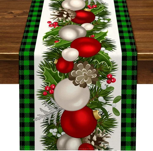 Miniatura 7 de Nepnuser Juego de 4 Manteles Individuales de Navidad a Cuadros Vichy y de Búfalo Rosa y Blanco, Decoración Navideña para Hogar Cocina Mesa de Comedor