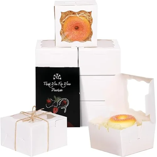 Miniatura 9 de qiqee Cajas de panadería negras con ventana de 4 x 4 x 2.5 pulgadas, 100 paquetes de mini cajas de galletas para macarrones, cajas de pastelería