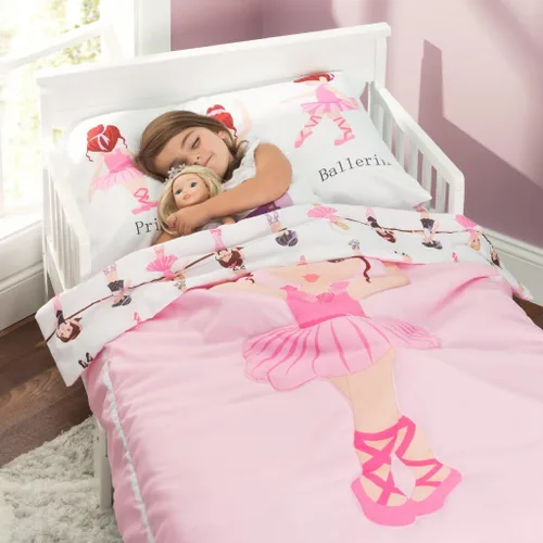 Miniatura 5 de EVERYDAY KIDS Juego de ropa de cama de 4 piezas para niños pequeños -Born to Dance Ballerina- Incluye edredón, sábana plana, sábana ajustable