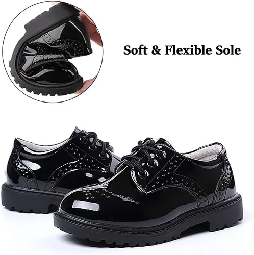 Miniatura 5 de DADAWEN Zapatos de uniforme escolar con cordones para niños y niñas, cómodos zapatos de vestir Oxford (bebéniño pequeñoniño grande)