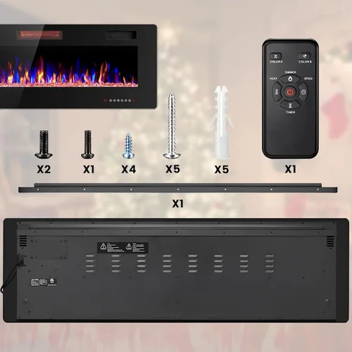 Miniatura 8 de Electactic Chimenea eléctrica de 50 pulgadas, ultrafina, empotrada y montada en la pared con control remoto, calentador de chimenea, temporizador