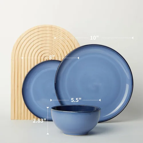 Miniatura 2 de Pokini Juego de vajilla de cerámica, platos y cuencos de cerámica, aptos para microondas y lavavajillas, platos modernos para ensalada, cuencos