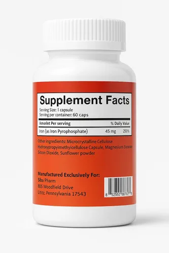 Miniatura 5 de Suplemento de hierro liposomal máximo 60 cápsulas (45 mg de hierro elemental puro) por Siba Pharm Fórmula de máxima absorción Sin OMG, vegano