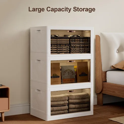 Miniatura 9 de JOYMOOP Organizador de contenedores de almacenamiento plegables, caja de almacenamiento plegable de 49.6 cuartos de galón con ruedas y puerta