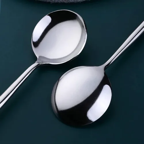 Miniatura 2 de Juego de 18 cucharas de mesa de acero inoxidable, cucharas redondas de mango largo, cucharas de caldo, juego de 18 (plateado, 8.3 pulgadas)