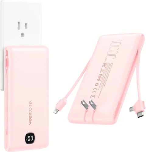 Miniatura 11 de VEEKTOMX Cargador portátil con cables integrados de 20000 mAh, banco de energía para iPhone con enchufe de pared de CA, batería delgada USB C