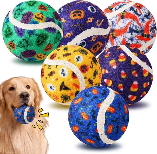 Miniatura 8 de Civaner 6 piezas pelotas de tenis chirriantes de Navidad para perros de 2.5 pulgadas, juguetes pelota para perros a granel para perros pequeños