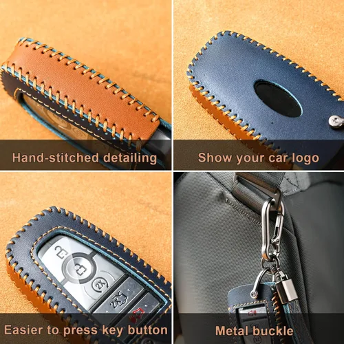 Miniatura 3 de Funda de llavero para Ford, funda de piel auténtica con llavero para Ford, Azul