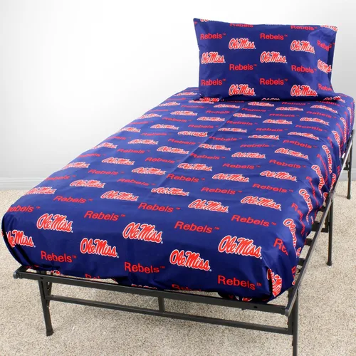 College Covers Everything Comfy Mississippi Rebels - Juego de sábanas de 4 piezas tamaño King, fondo de color del equipo, 1 sábana encimera, 1
