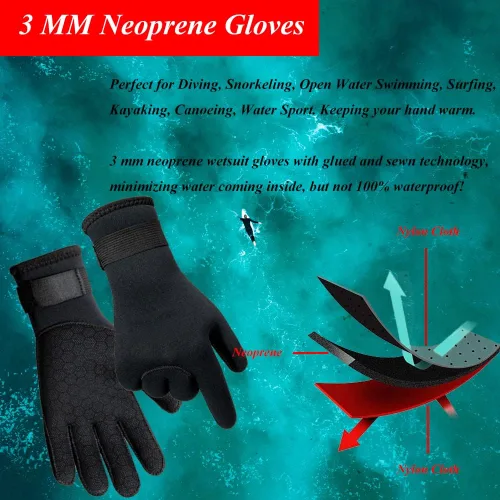 Miniatura 3 de Guantes de neopreno de 0.118 pulgadas (0.118 in), guantes térmicos antideslizantes para hombres y mujeres, esnórquel, esquí acuático, natación, Negro