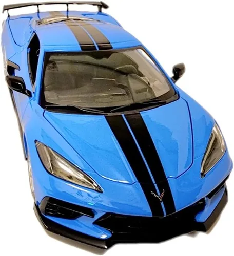 Miniatura 3 de Chevy Corvette Stingray C8 Coupé 2020 con ala alta azul con rayas negras 118 modelo fundido a presión Car31455