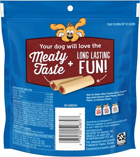 Miniatura 2 de Canine Carry Outs Golosinas para perros, huesos masticables pequeños con sabor a carne, 2.8 onzas (paquete de 12), masticables de larga duración