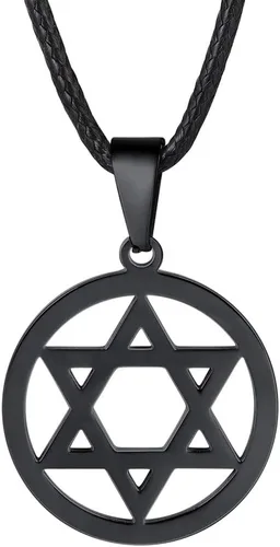 Stainless Steel Pendant Necklace for Men Women, Cool Punk Shark Teeth Necklace, Cross Necklace, Star Of David Necklace, Black Leather Cord, Come