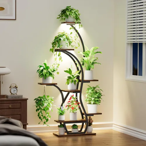Miniatura 3 de Soporte para plantas de interior con luces de crecimiento, estante esquinero de 65 pulgadas para interiores, 8 niveles altos iluminados para plantas