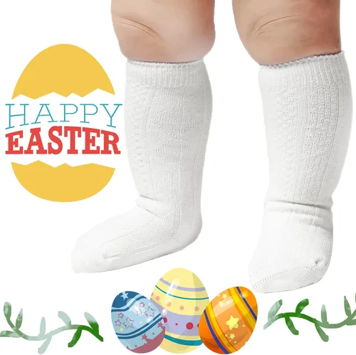 Miniatura 24 de Mini angel Calcetines altos hasta la rodilla para bebé, calcetines largos de punto trenzado, calcetines de algodón sin costuras, para recién 5 pares