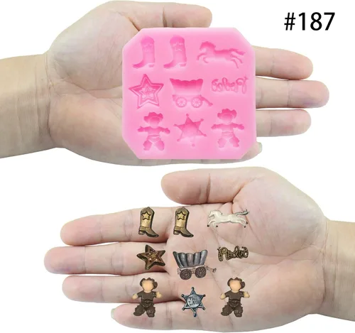 Miniatura 6 de FUNSHOWCASE Mini molde de silicona para dulces con tema de vaquero del salvaje oeste, para decoración de pasteles, manualidades, arcilla polimérica