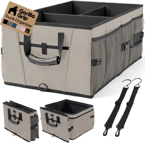 GORILLA GRIP Organizador de maletero para SUV y automóviles, organizador de almacenamiento plegable de gran capacidad, accesorios de coche
