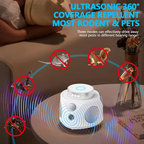 Miniatura 4 de Repelente de ratones ultrasónico, repelente de ratones de 360° para interiores, disuasorio de ratas para deshacerse de los ratones con luces LED