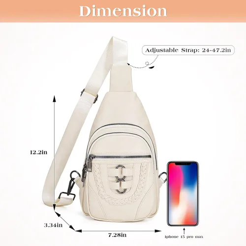 Miniatura 6 de SUOSDEY Sling Bag Crossbody Backpack PU Leather Unisex Shoulder Bag Chest Bag With Adjustable Strap for Travel Cycling Hiking