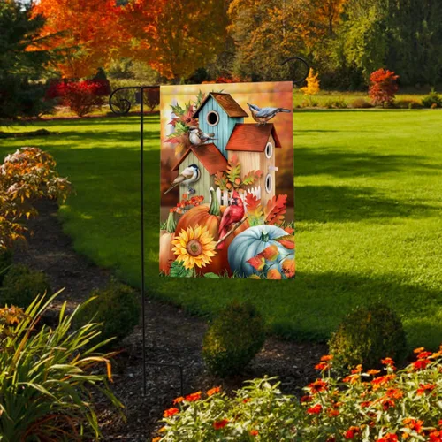 Miniatura 2 de Bandera de jardín de casas de pájaros con flores de otoño, 18 x 12.5 pulgadas Briarwood Lane Fall Floral