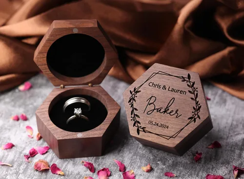 Miniatura 3 de Personalized Wedding Ring Box for wedding Ceremony, Custom Double Ring Holder - By NorthStar Engraving