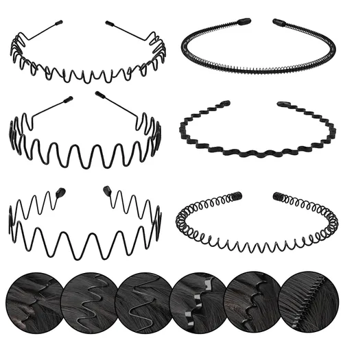 Miniatura 9 de Diademas de metal para hombres y mujeres, paquete de 2 bandas ajustables antideslizantes para el cabello, diadema negra ligera para lavado facial