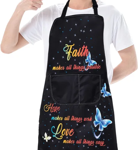 Miniatura 3 de CMNIM Delantales cristianos para regalo religioso, versículos de la Biblia, delantal de cocina cristiana con bolsillos, delantal de cocina Faith