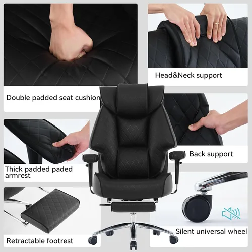 Miniatura 7 de EXCEBET Silla de oficina grande y alta con reposapiés, silla de oficina ejecutiva de piel sintética con respaldo alto de 400 libras, sillas Gris