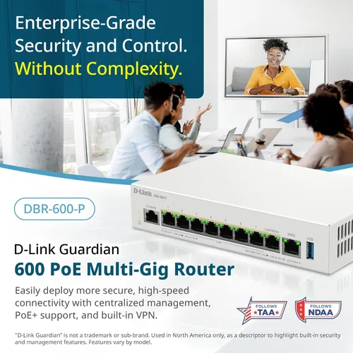 Miniatura 3 de D-Link Guardian 600 PoE Multi-Gig Business Router (DBR-600-P), enrutador premium con conmutación por error Multi-WAN, cortafuegos SPI, LAN PoE+ de 8