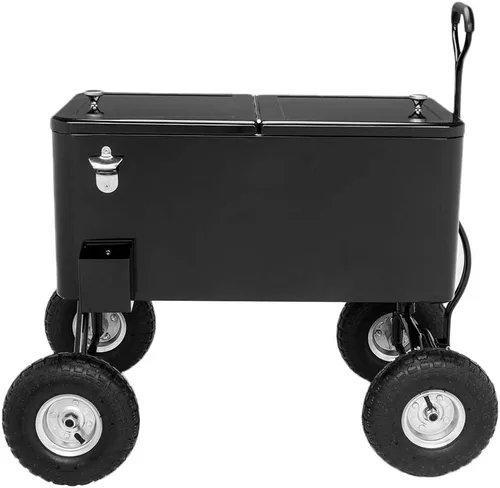 VINGLI Caja Refrigeradora Rodante de 80 Cuartos de Galón, con Mango Largo y Ruedas de 10 Pulgadas, Portabebidas Portátil para Playa, Patio, Fiesta,