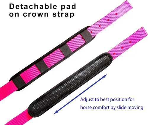Miniatura 3 de T TEKE Cabestros ajustables para caballos de nailon suave resistente, acolchados con neopreno gofre antiroces tanto en corona como en nariz Rojo
