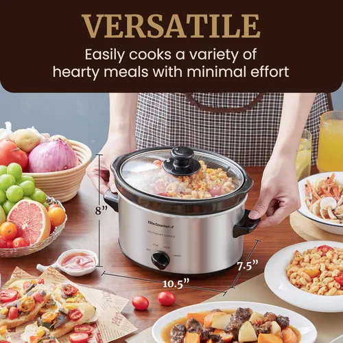 Miniatura 8 de Elite Gourmet MST-275XS - Olla eléctrica de cocción lenta ovalada, temperatura ajustable, para preparar entradas, salsas y guisos, con tapa de Acero