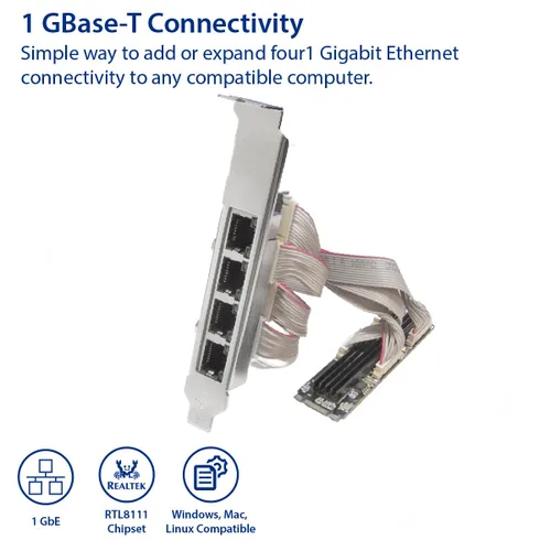 Miniatura 2 de IO CREST Tarjeta Ethernet de 4 Puertos Gigabit M.2 Clave M+B SI-PEX24092