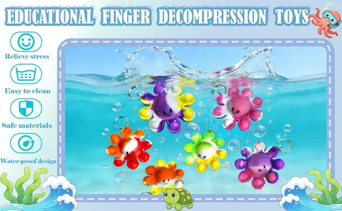 Miniatura 5 de Paquete de 24 llaveros de pulpo a granel para ansiedad a granel para adolescentes y niños, suministros de fiesta de cumpleaños, regalos de aula