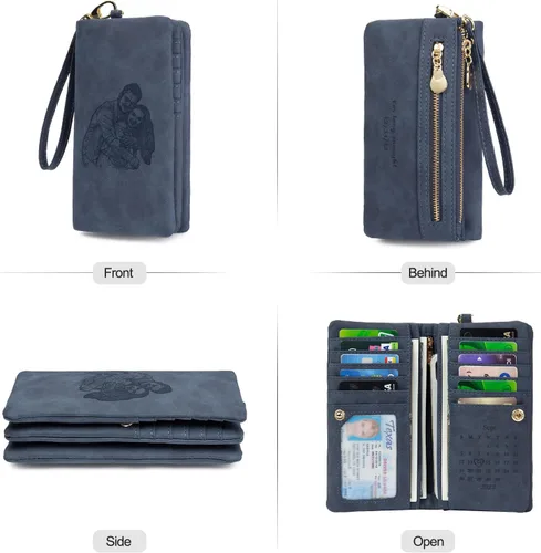 Miniatura 5 de Billeteras de fotos personalizadas para mujer, de cuero plegable con bolsillo con cremallera para mujer, multifuncional, larga tarjeta de crédito