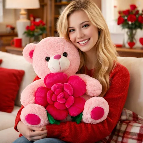 Miniatura 2 de BEJOY Oso de peluche animales de peluche oso de peluche sosteniendo rosa suave peluche regalo 16 pulgadas rosa