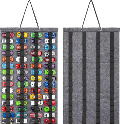 Miniatura 9 de Organizador de almacenamiento colgante para autos de juguete, vitrina de fieltro con capacidad para 60 autos de juguete (sin accesorios) (negro)