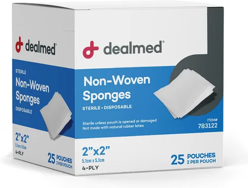 Miniatura 8 de Dealmed Esponjas no tejidas de alta calidad almohadillas de gasa no tejidas de 4 capas de 2 x 2 pulgadas, 25 bolsas, 2 por bolsa, esponjas de gasa