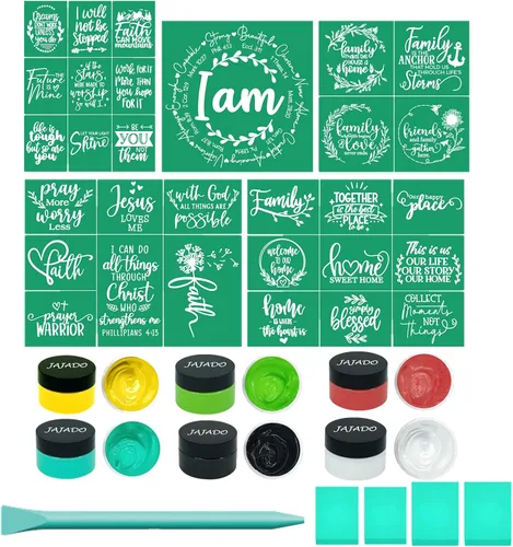 JAJADO 16 Piezas Plantillas Autoadhesivas de Fe Cristiana Reutilizables para Pintura de Pasta de Tiza para Plantillas, Plantillas de Pantalla de