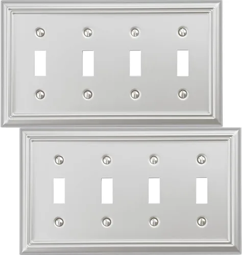 OKAWYC Cubierta de Interruptor de Luz de Palanca Cuádruple Placa de Pared de Metal Adler, Paquete de 2 Níquel Cepillado 4 Gang, Cubierta de