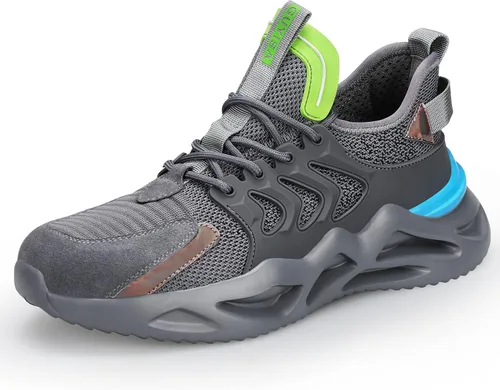 KGJIANDA Steel Toe Shoes for Men Safety Industrial Boots Shoes Lightweight and Durable High Top Sneakers Breathable Construction Socks Shoes for