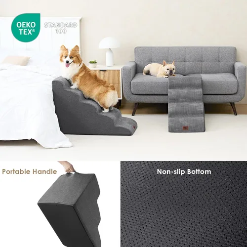 Miniatura 5 de EHEYCIGA Escalones Curvos para Perros para Camas Altas de 57.97 cm de Altura, 5 Escalones para Perros Pequeños y Gatos, Escalones para Mascotas