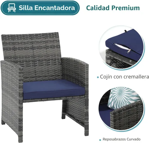 Miniatura 6 de OC Orange-Casual Juego de muebles de patio de 6 piezas con otomana, juego de silla y mesa de mimbre gris para exteriores, muebles de balcón