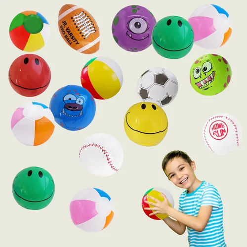 Miniatura 8 de The Dreidel Company Surtido de pelotas de playa, varios diseños para fiestas en la piscina, cumpleaños, juguete divertido de verano, 6 pulgadas