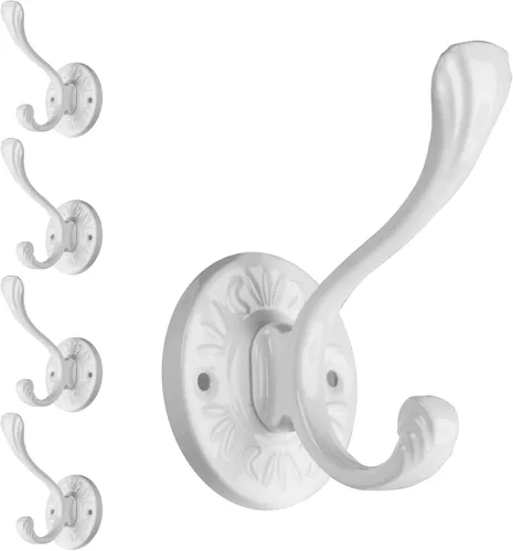 Miniatura 10 de 5 ganchos negros para abrigos montados en la pared, ganchos de pared negros mate con tornillos, ganchos de metal negro mate para toallas para baños