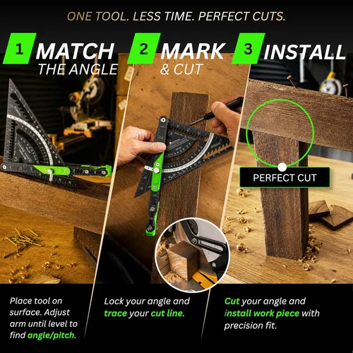 Miniatura 3 de Britton Square 7"-Negro/Verde Escuadra de Aluminio para Vigas - Escuadra de Vigas con Nivel, Innovadoras Herramientas de Carpintería y Estructuración