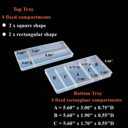 Miniatura 6 de Bandejas de 2 niveles, caja organizadora de contenedores de almacenamiento de plástico gris transparente, funda de transporte portátil multiusos