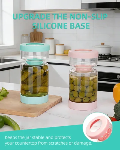 Miniatura 8 de ZENS Tarro de Pepinillos con Colador Abatible, Contenedor Separador de Jugo de Pepinillos de 37 oz en Forma de Arena, Tapa Hermética y a Prueba